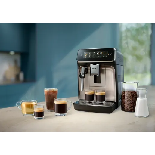 Série 3300 SilentBrew Noir / Chrome Machine expresso broyeur, 5 boissons, mousseur lait
